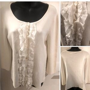 5/$20 Cable & Gauge L, Ivory Ruffly cardigan L *AS IS*